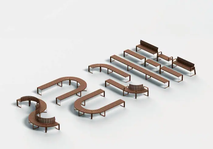 Liberty.080 linear and curved modules composed into a run of seating