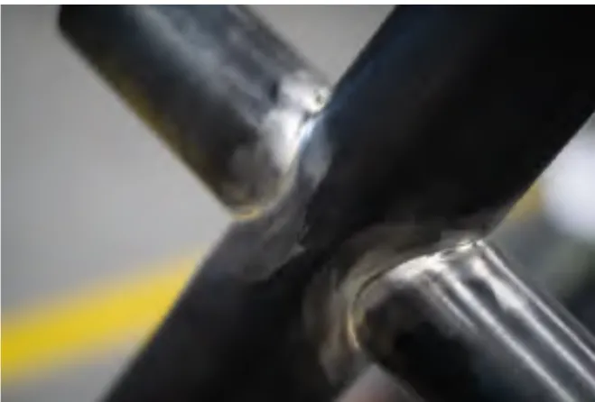 A welded tube joint before finishing