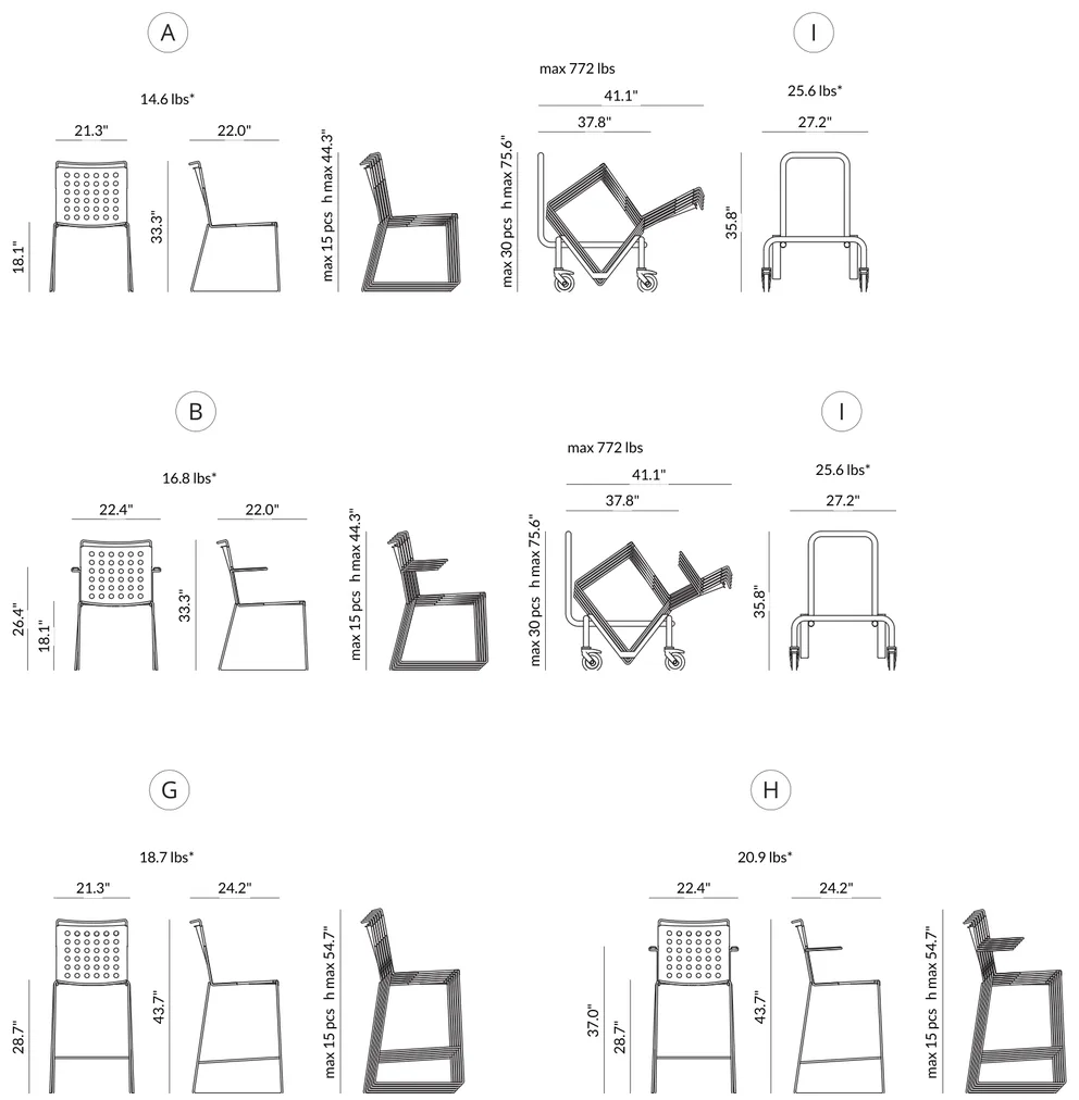 Trolley for Chairs (27.2" w x 35.8" h) dimensions