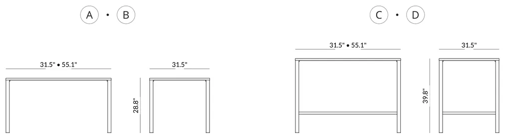 31.5" x 31.5" Low Table (28.8" h) dimensions