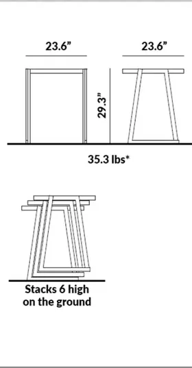 Square Table (23.6” x 23.6”) dimensions