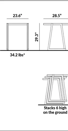 Rectangular Table (23.6” x 28.5”) dimensions