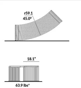 Curved Flat Bench, concave or convex (r59.1”, 45°) dimensions