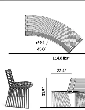 Convex Curved Bench with Backrest dimensions
