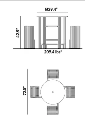 Tall 4-Seater Round Picnic Table dimensions