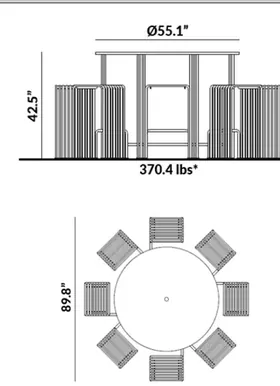 Tall 8-Seater Round Picnic Table dimensions